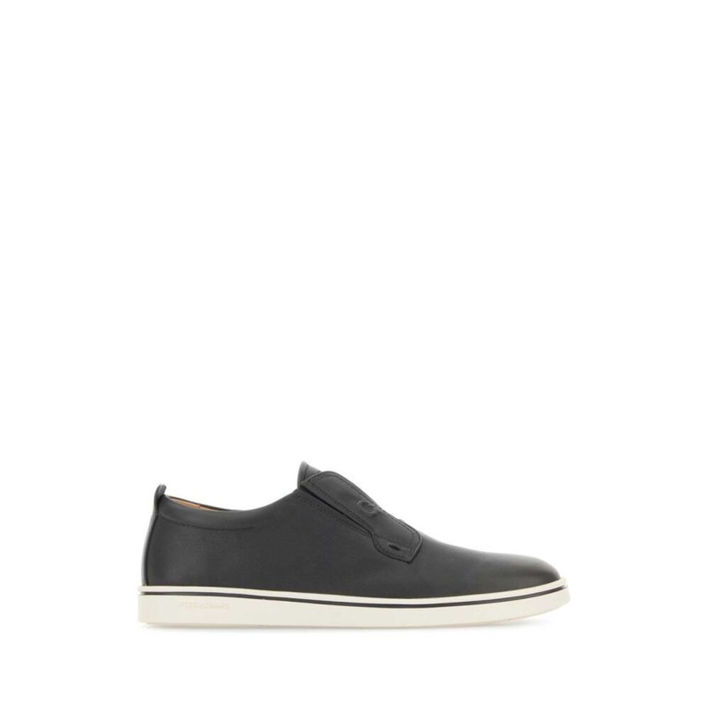 Salvatore Ferragamo Men Dark Grey Leather Alfie Slip Ons